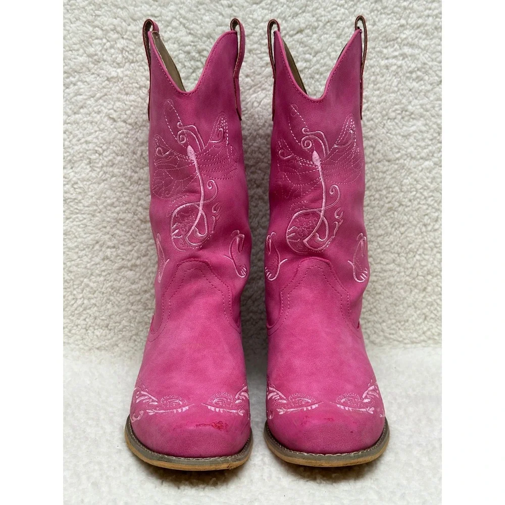 Dream Pairs Women's Pink Embroidered Western Cowboy Boots Size 8.5